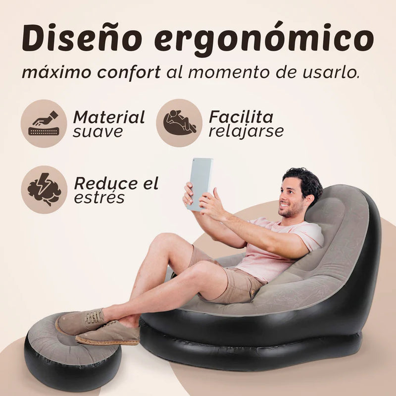 COMBO 3 EN 1 SOFÁ INFLABLE PREMIUM+ SILLON INFLABLE + INFLADOR MANUAL COMO REGALO
